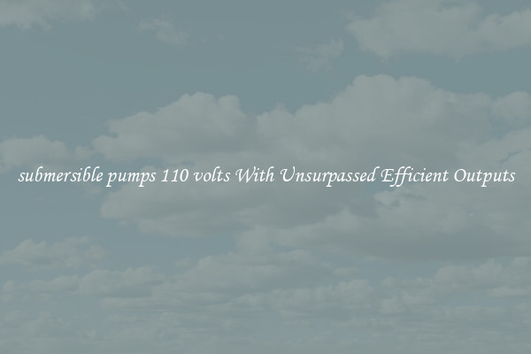 submersible pumps 110 volts With Unsurpassed Efficient Outputs